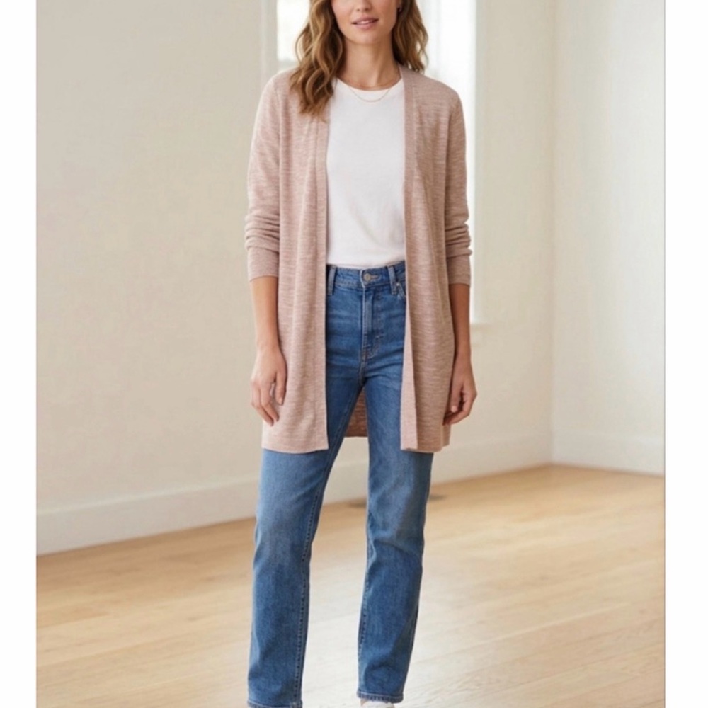 J. Jill Cotton Linen Blend Open Front Duster Cardigan in Blush Pink Size Large